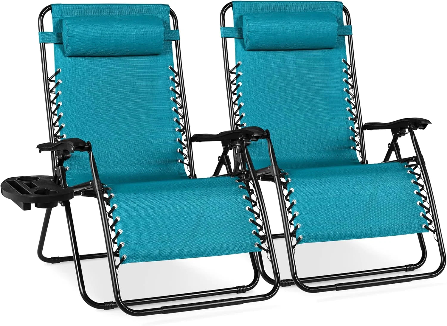 Best Choice Products Set of 2 Adjustable Steel Mesh Zero Gravity Lounge Chair Recliners w/Pillows and Cup Holder Trays bifanuoyard - Image 11