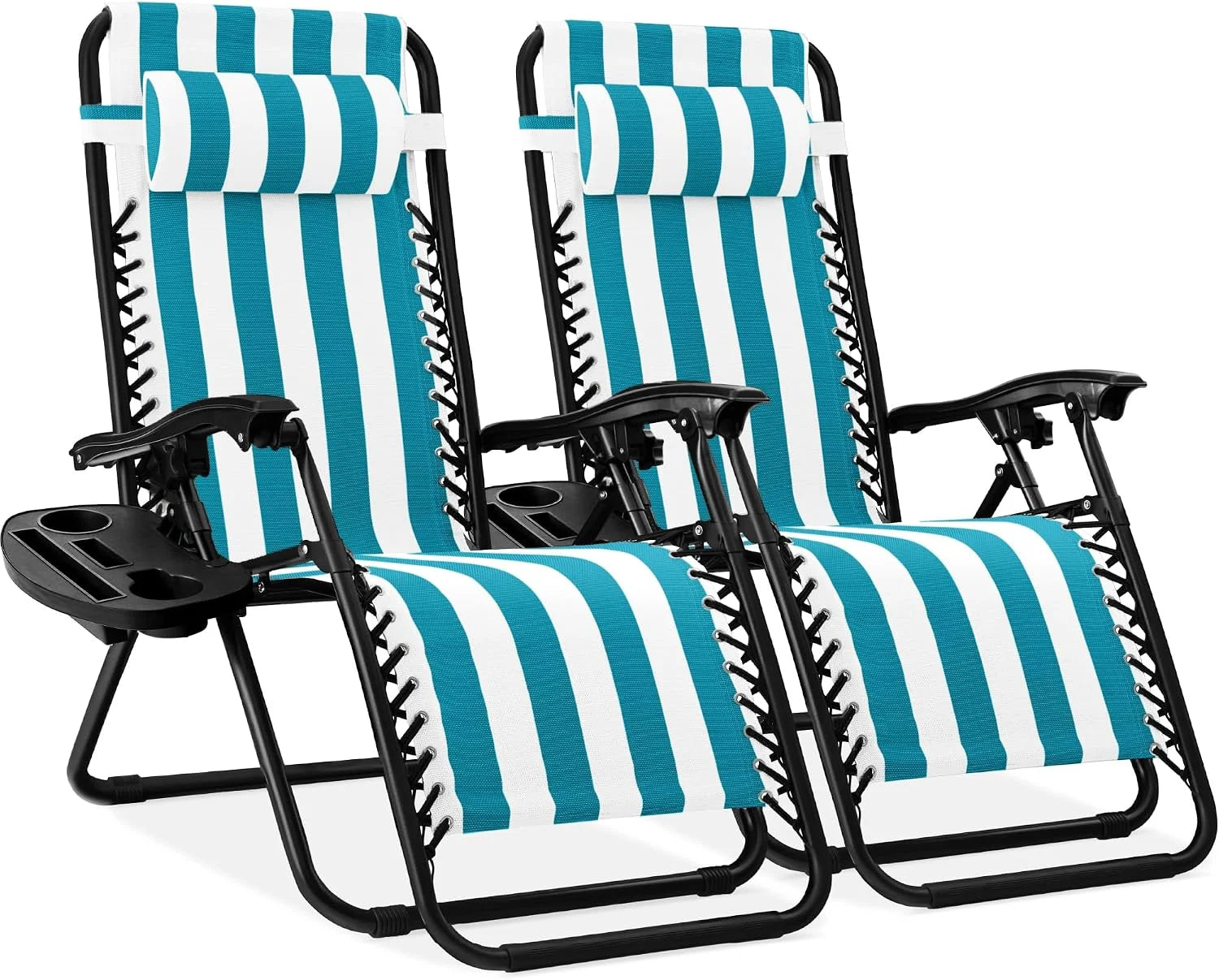 Best Choice Products Set of 2 Adjustable Steel Mesh Zero Gravity Lounge Chair Recliners w/Pillows and Cup Holder Trays bifanuoyard - Image 57