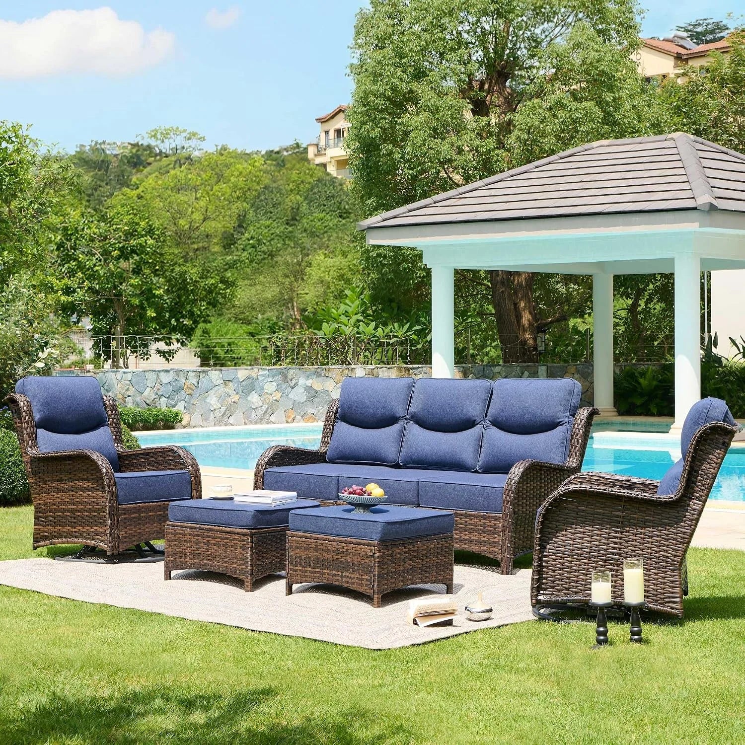 New Arrivals HILLGA Luxury High Back Patio Furniture Set with 6-Inch Thick Cushion