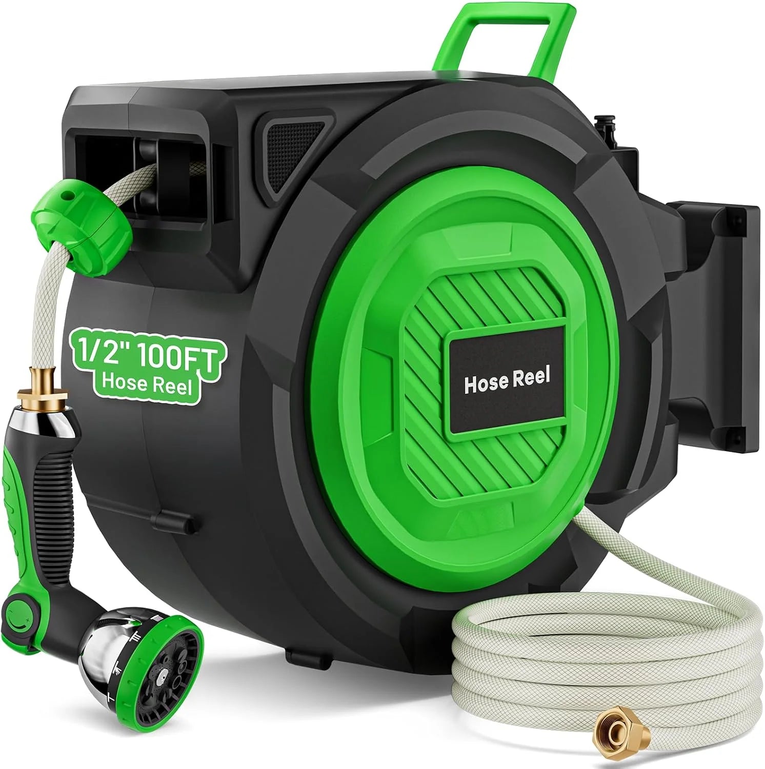 New Arrivals Garden Hose Reel, 1/2 in x 100 ft Automatic Slow Rewind System & Any Length Lock, Heavy Duty Wall-Mounted - Image 2