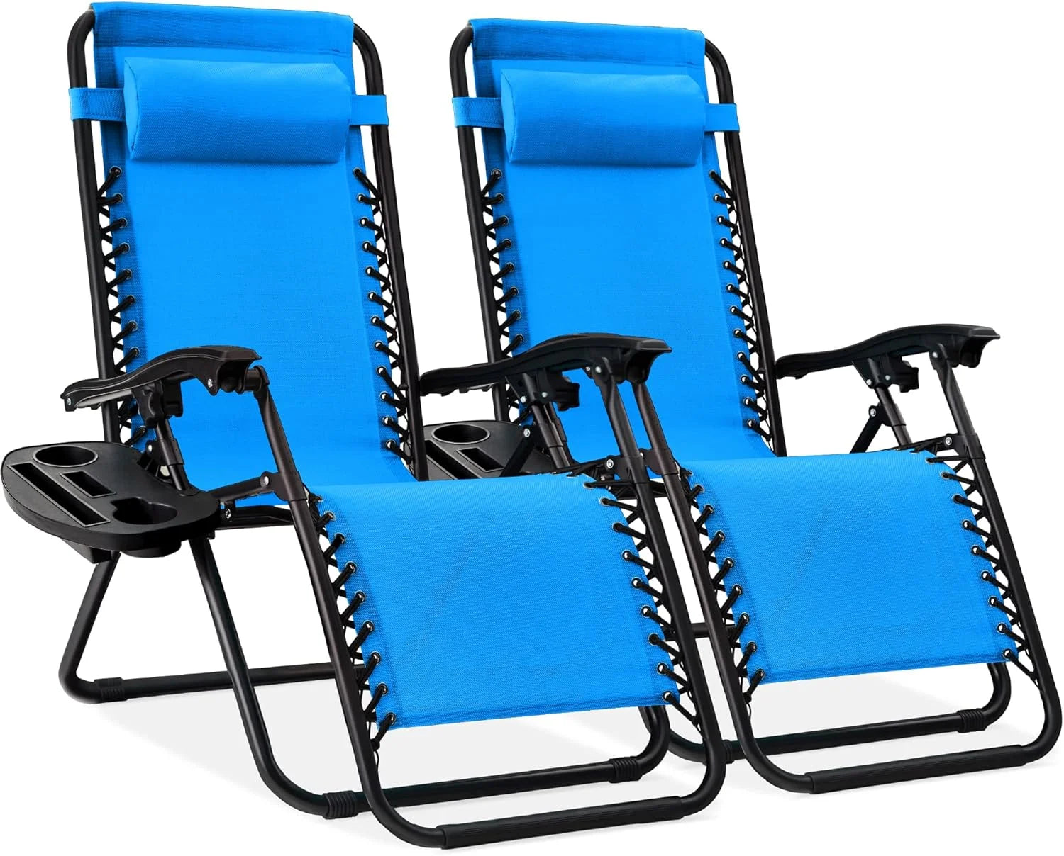 Best Choice Products Set of 2 Adjustable Steel Mesh Zero Gravity Lounge Chair Recliners w/Pillows and Cup Holder Trays bifanuoyard - Image 44