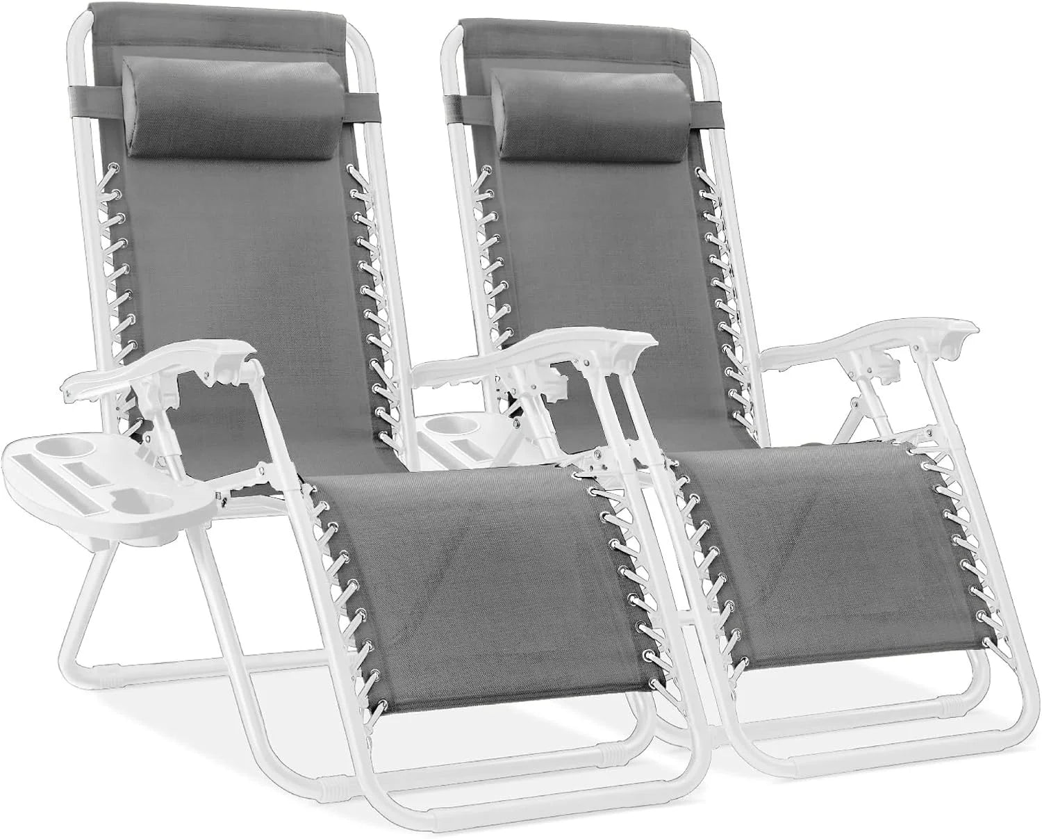 Best Choice Products Set of 2 Adjustable Steel Mesh Zero Gravity Lounge Chair Recliners w/Pillows and Cup Holder Trays bifanuoyard - Image 55