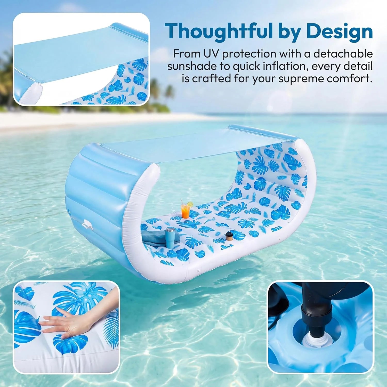 New Arrivals Inflatable Pool Float with Shade, 157 x 36 Extra Large Floating Couch Island Cabana Luxury Lounger with Canopy - Image 7