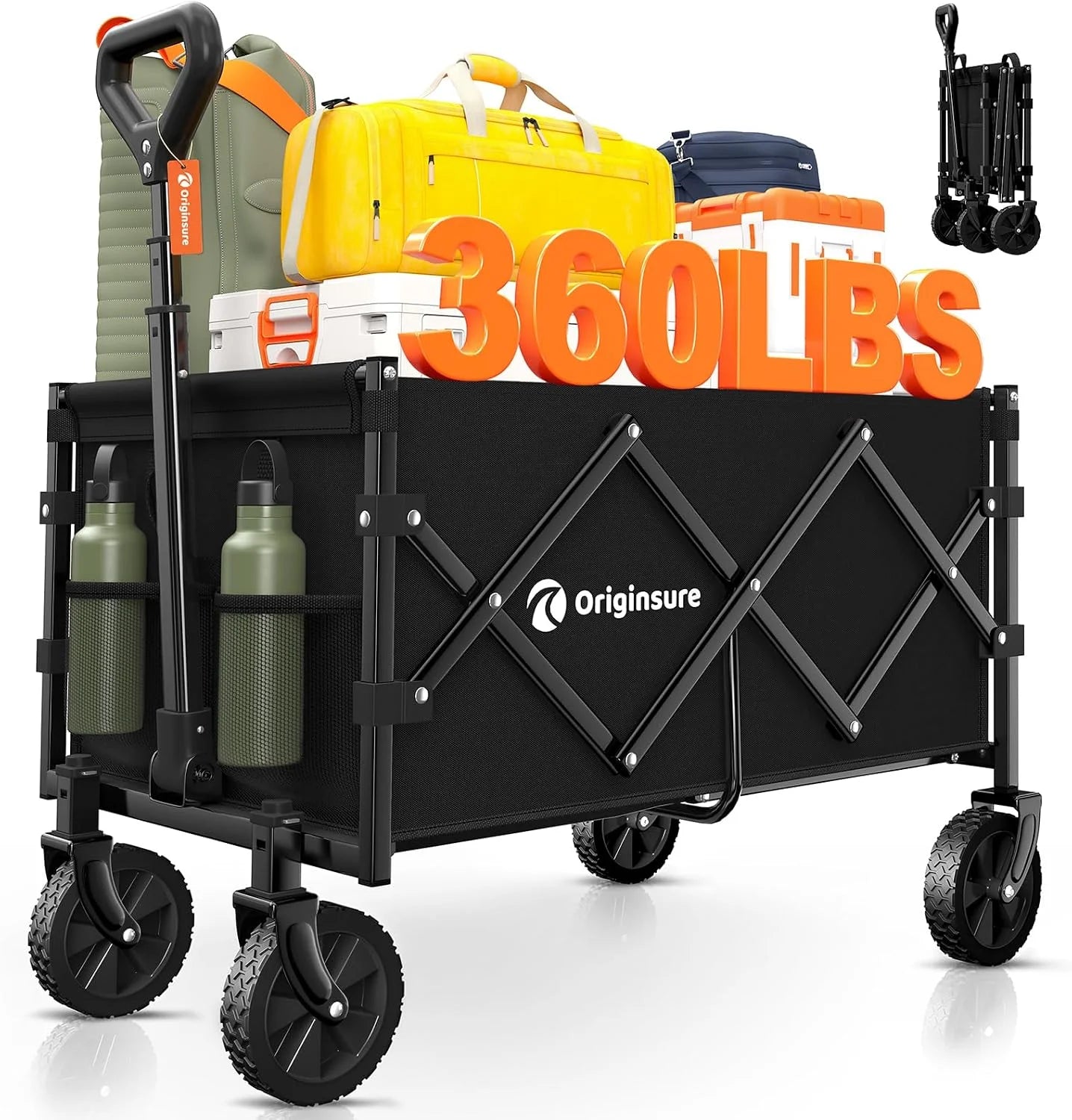 New Arrivals 100L Portable Collapsible Wagon Cart, 360lbs Heavy Duty, Black - Image 3
