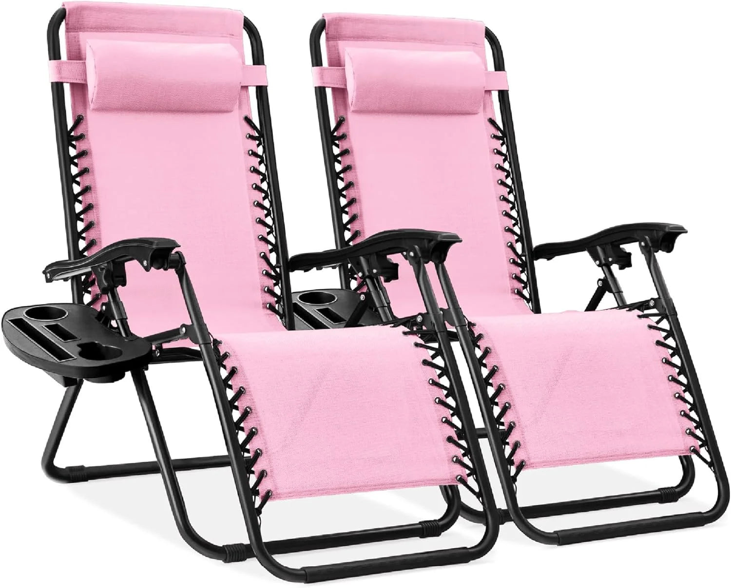 Best Choice Products Set of 2 Adjustable Steel Mesh Zero Gravity Lounge Chair Recliners w/Pillows and Cup Holder Trays bifanuoyard - Image 40