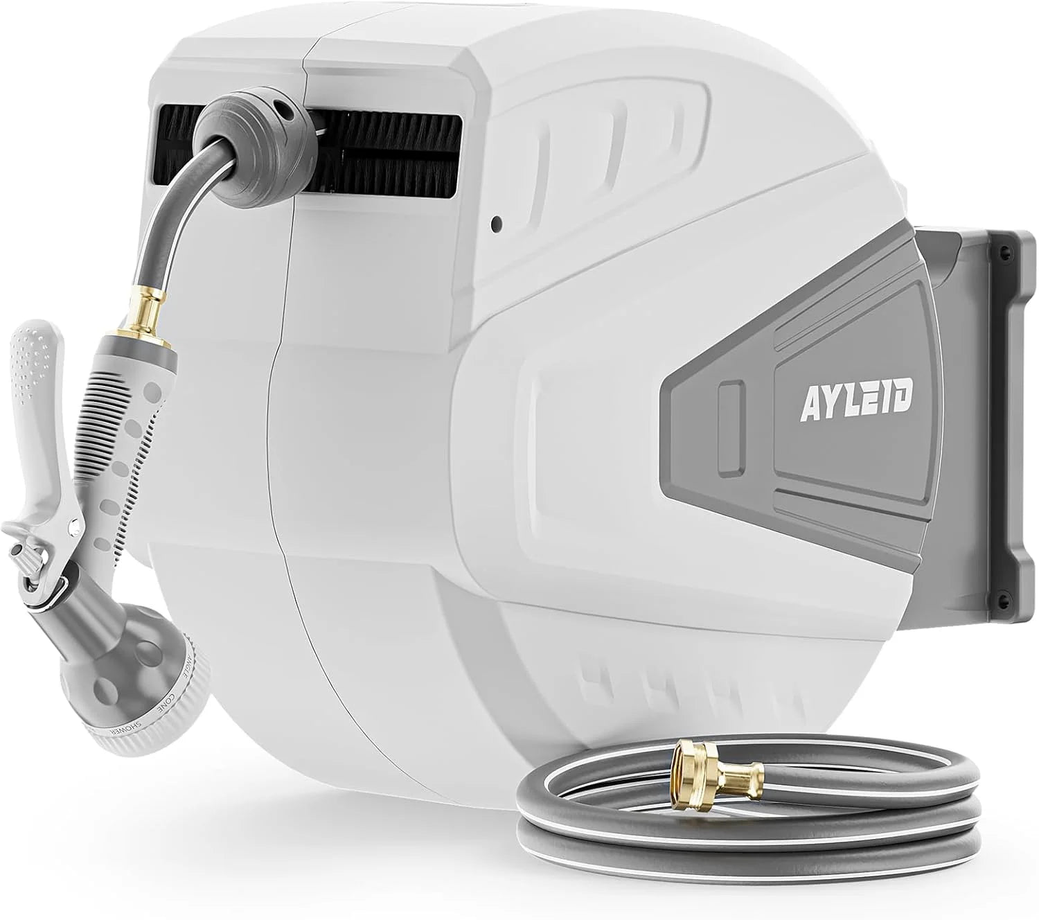 New Arrivals Retractable Rubber Hybrid Garden Hose Reel, 5/8x100ft Wall Mount, 24-month warranty, 9-pattern sprayer