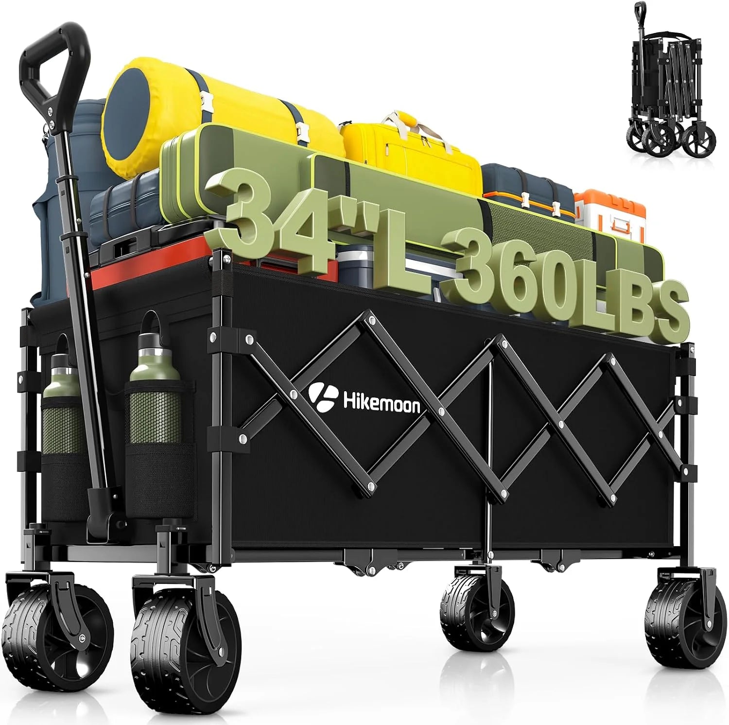 New Arrivals HIKEMOON 34" Extra Long Folding Wagon Wide Wheels, 120L 360LBS Black - Image 2