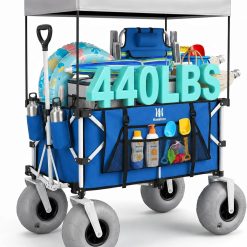 New Arrivals Beach Wagon with Big Balloon Wheels for Sand, 200L Extra Large Beach Cart with Canopy