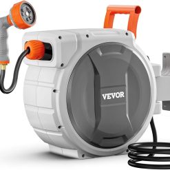 New Arrivals Retractable Garden Hose Reel, 5/8 Inch x 100 ft Wall Mounted Hose Reel, Heavy Duty Garden Hose Reel with 9