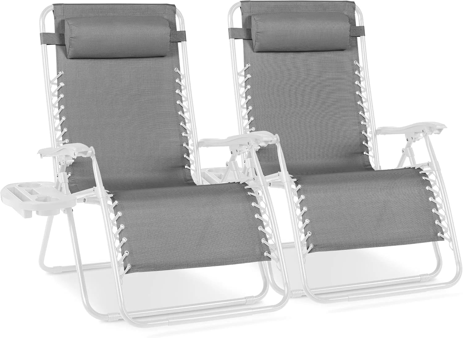 Best Choice Products Set of 2 Adjustable Steel Mesh Zero Gravity Lounge Chair Recliners w/Pillows and Cup Holder Trays bifanuoyard - Image 3