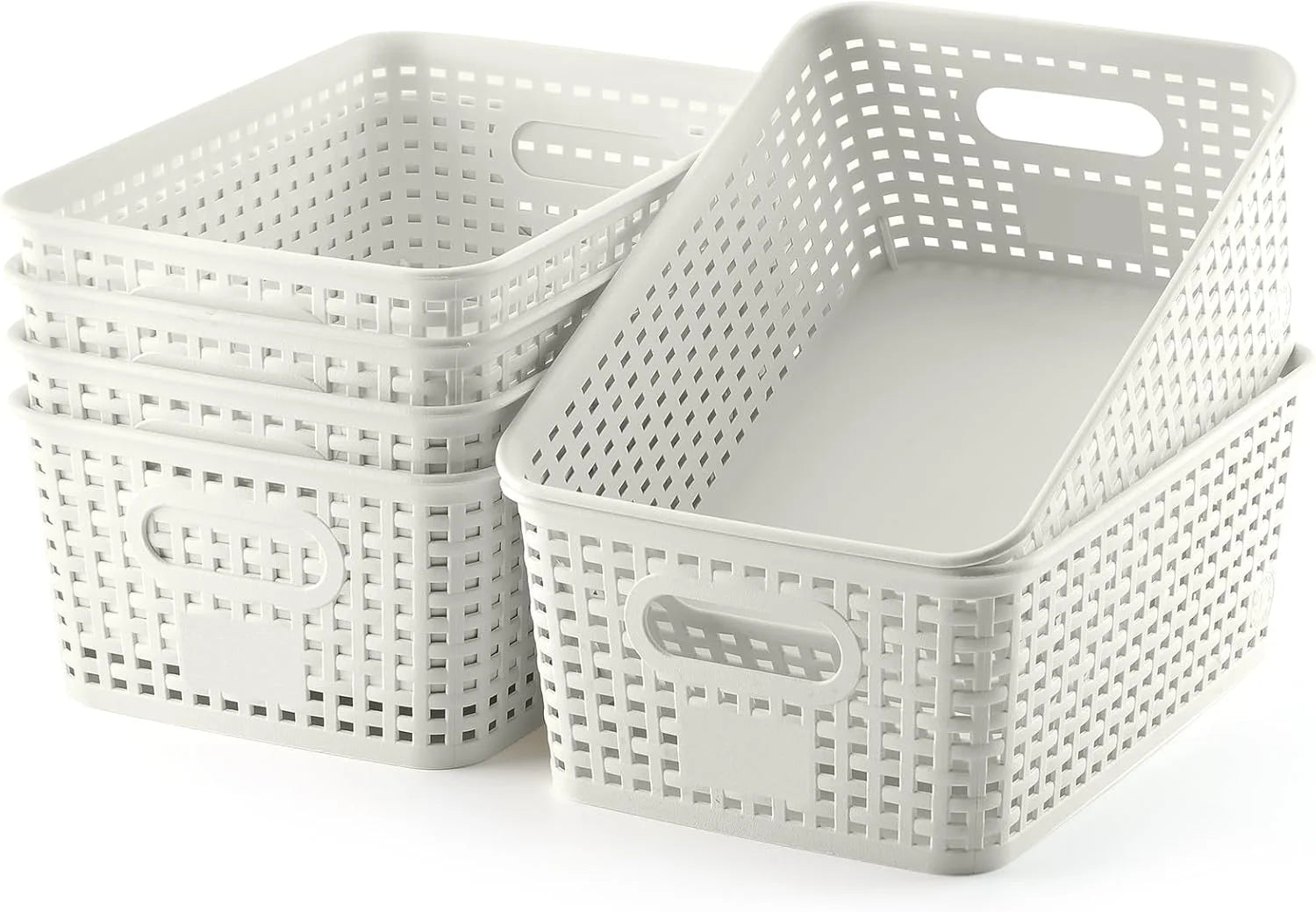 Plastic Storage Baskets 6 Pack Sturdy Storage Organizer Basket Woven Plastic Storage Bins for bifanuoyard