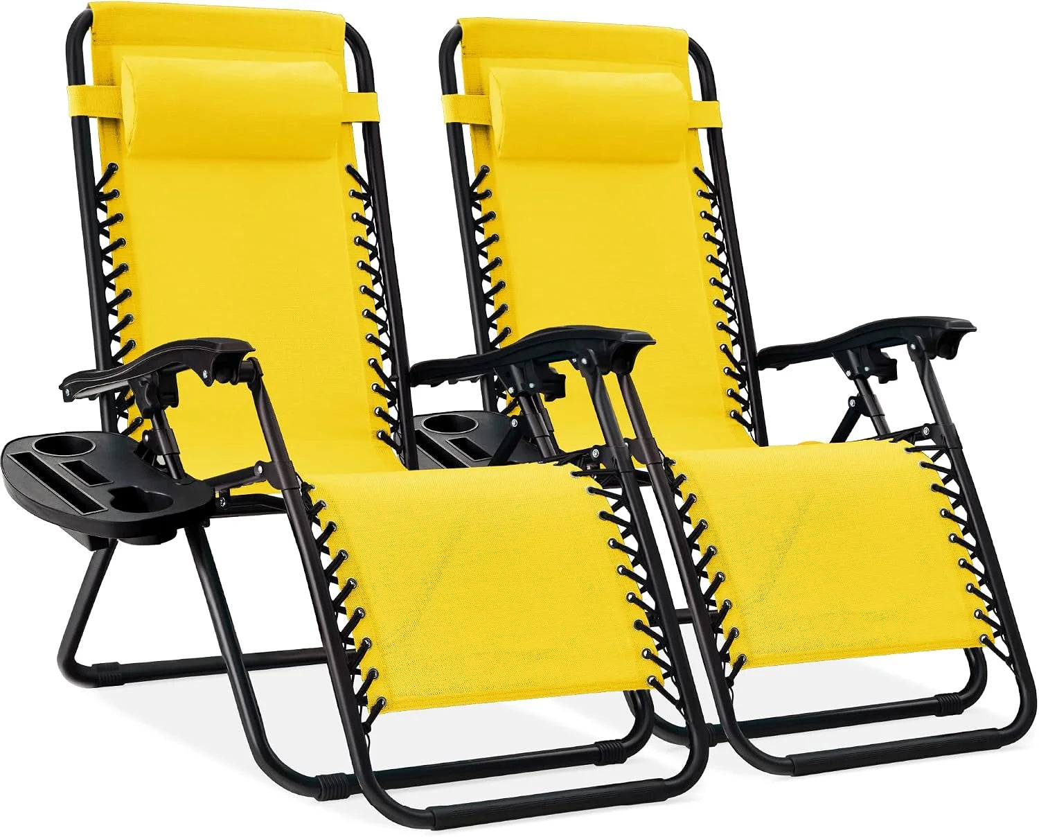 Best Choice Products Set of 2 Adjustable Steel Mesh Zero Gravity Lounge Chair Recliners w/Pillows and Cup Holder Trays bifanuoyard - Image 9
