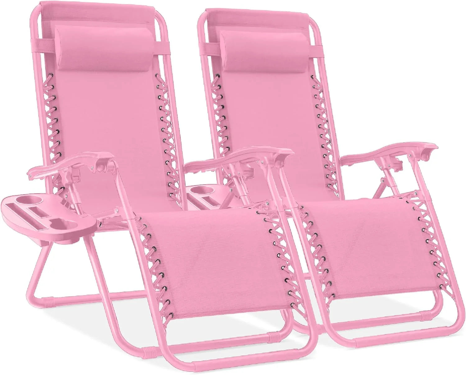 Best Choice Products Set of 2 Adjustable Steel Mesh Zero Gravity Lounge Chair Recliners w/Pillows and Cup Holder Trays bifanuoyard - Image 41