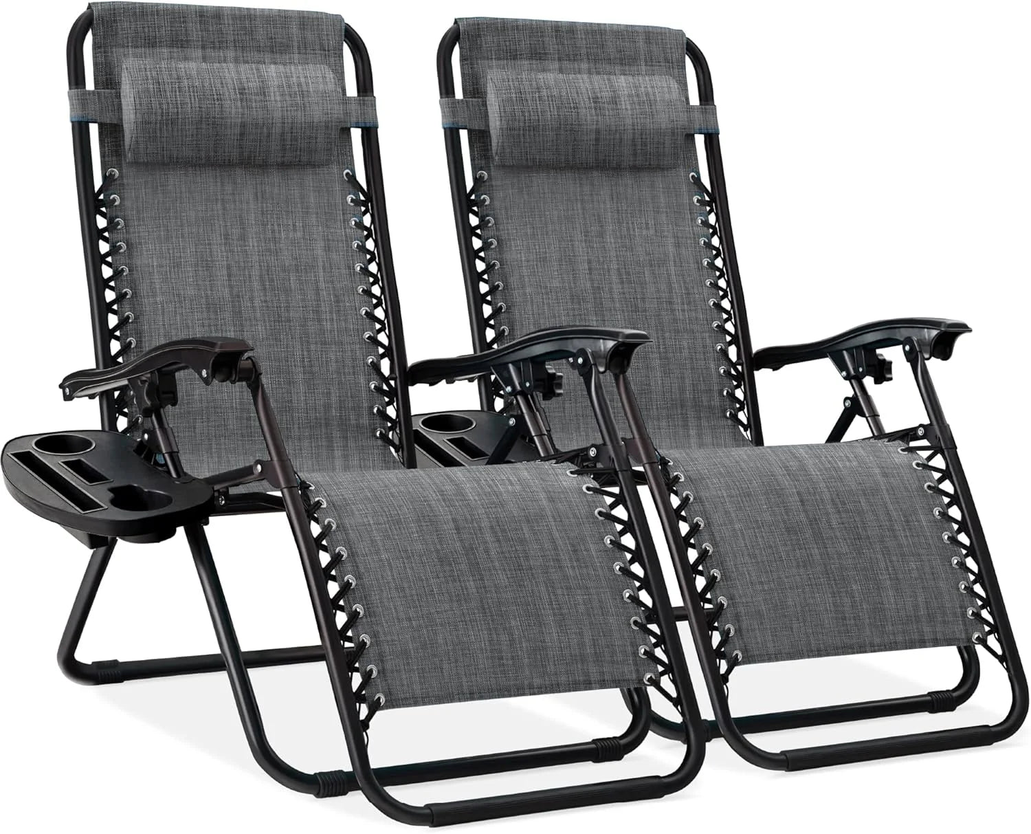 Best Choice Products Set of 2 Adjustable Steel Mesh Zero Gravity Lounge Chair Recliners w/Pillows and Cup Holder Trays bifanuoyard - Image 27